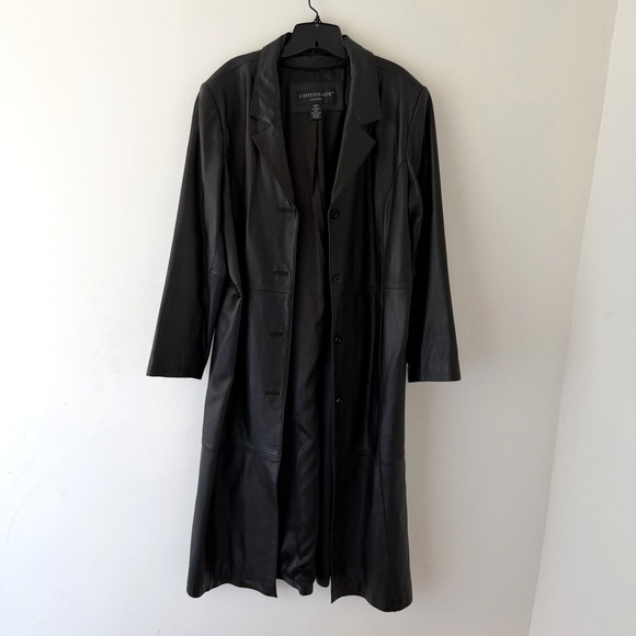 Centigrade Black Leather Long Trench Coat Women’s L Matrix Grunge Minimalist - Picture 1 of 11